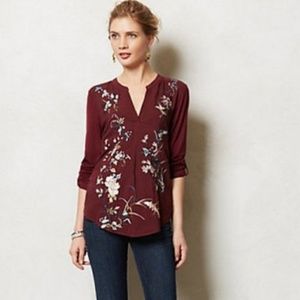 Anthropologie TINY embroidered burgundy blouse